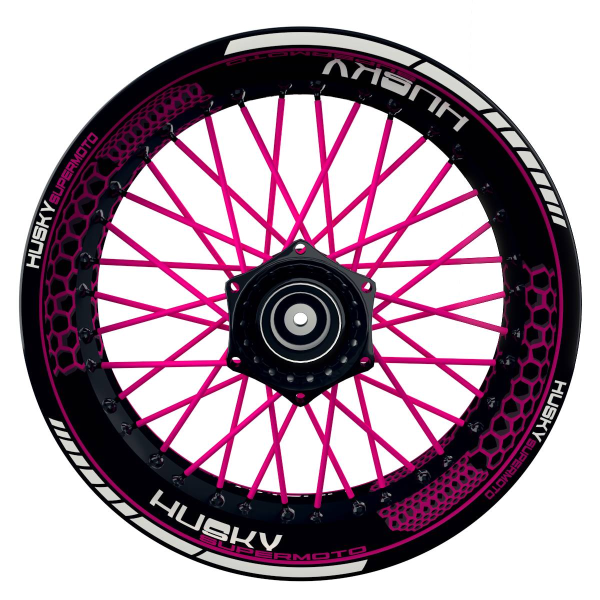 HuskySUPERMOTO Hexagon schwarz pink Wheelsticker Felgenaufkleber