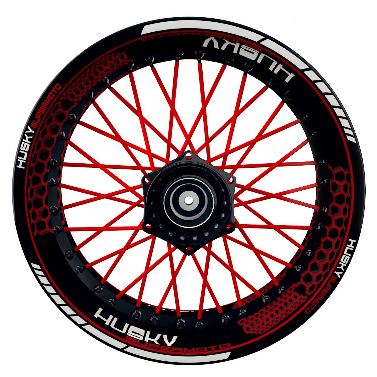 HuskySUPERMOTO Hexagon schwarz rot Wheelsticker Felgenaufkleber