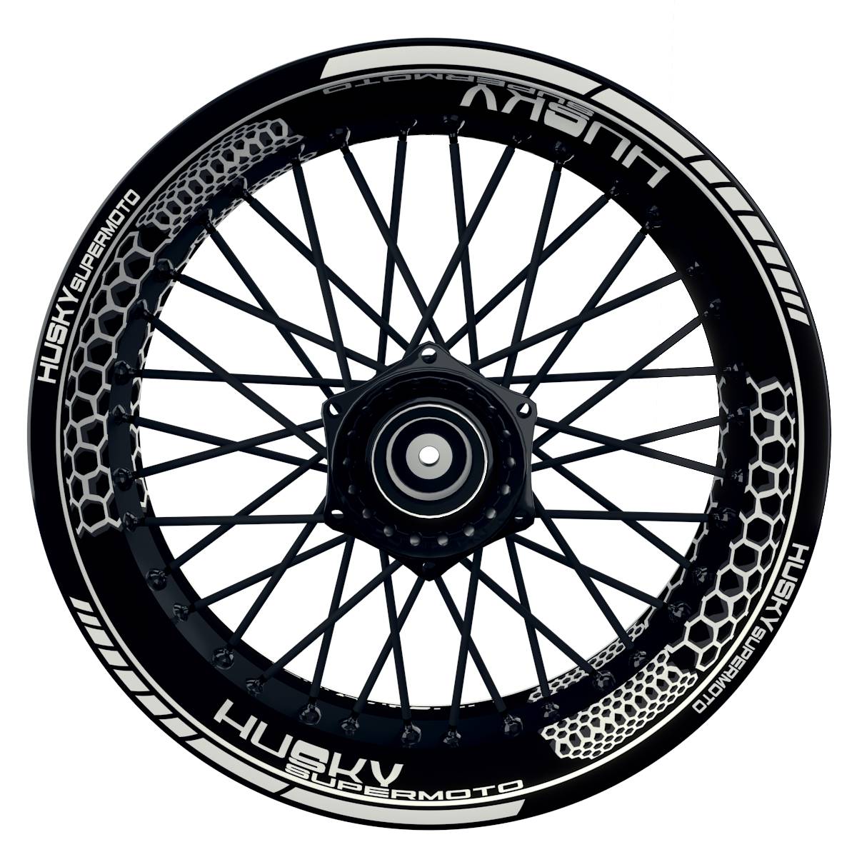 HuskySUPERMOTO Hexagon schwarz weiss Wheelsticker Felgenaufkleber