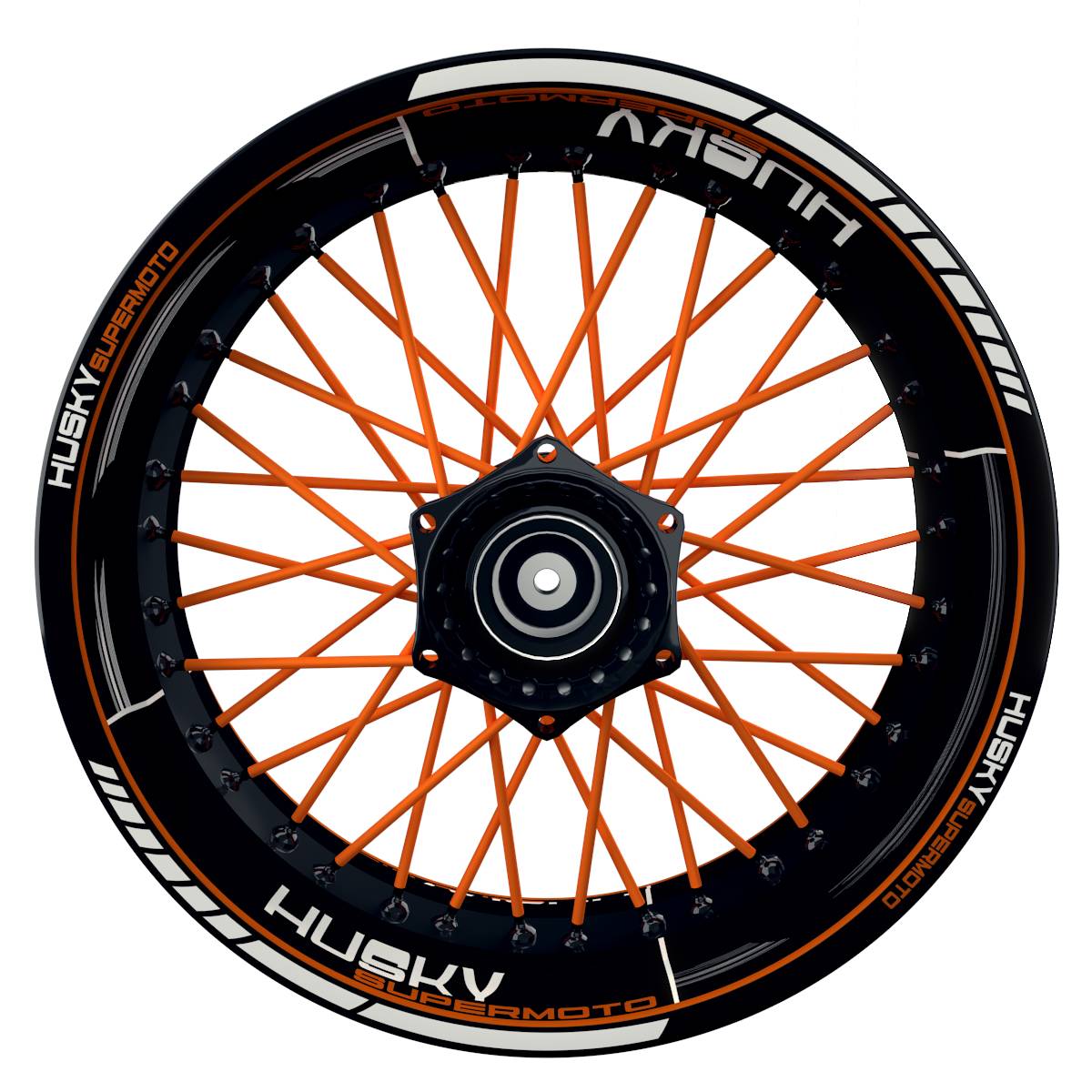 HuskySUPERMOTO Scratched schwarz orange Wheelsticker Felgenaufkleber