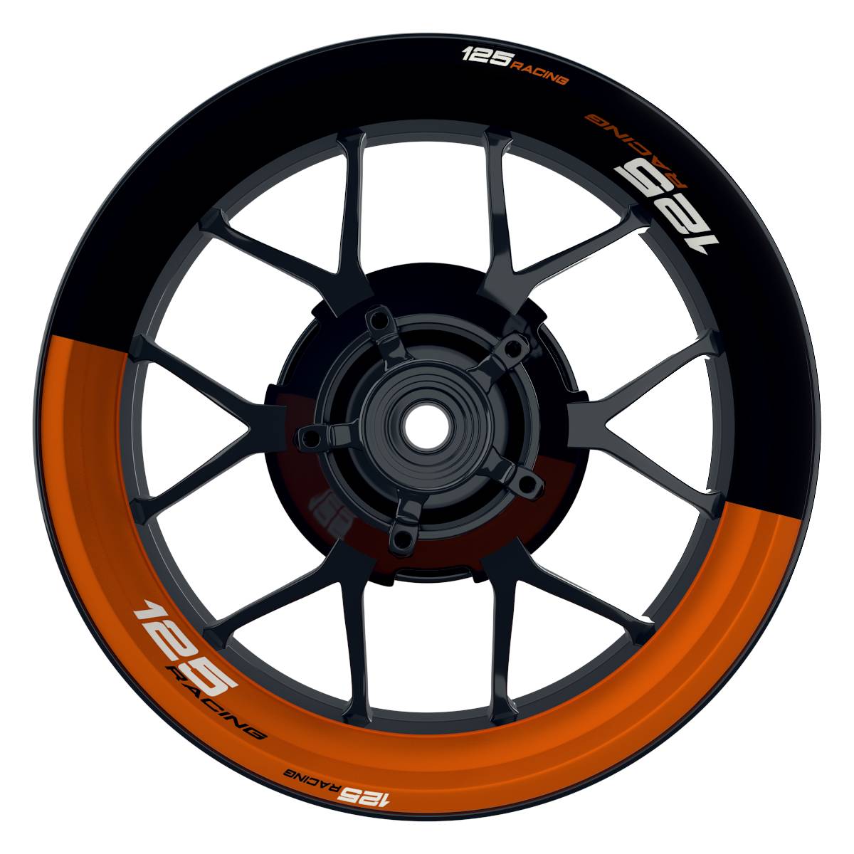 KTM 125RACING Halb halb schwarz orange Wheelsticker Felgenaufkleber