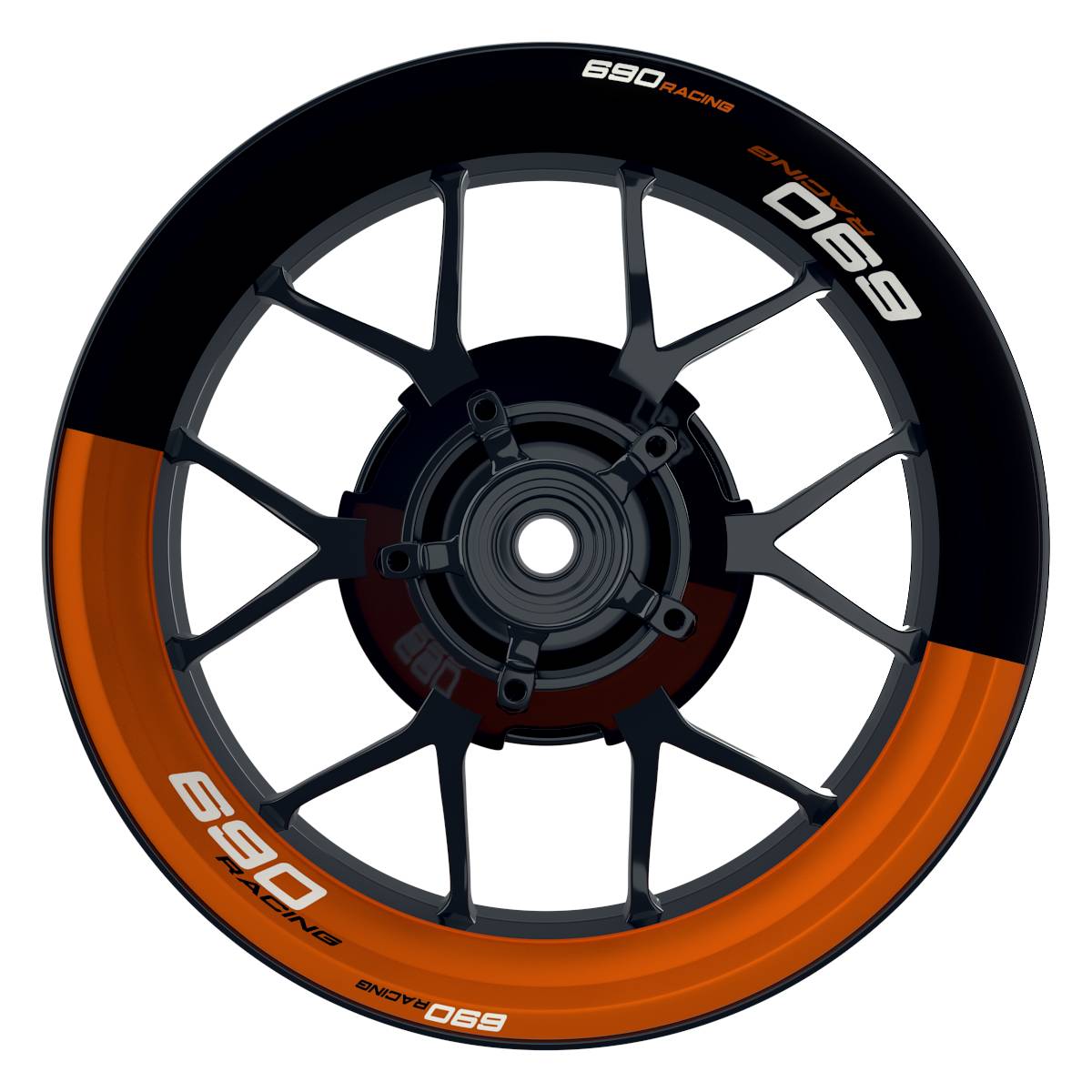 KTM 690RACING Halb halb schwarz orange Wheelsticker Felgenaufkleber
