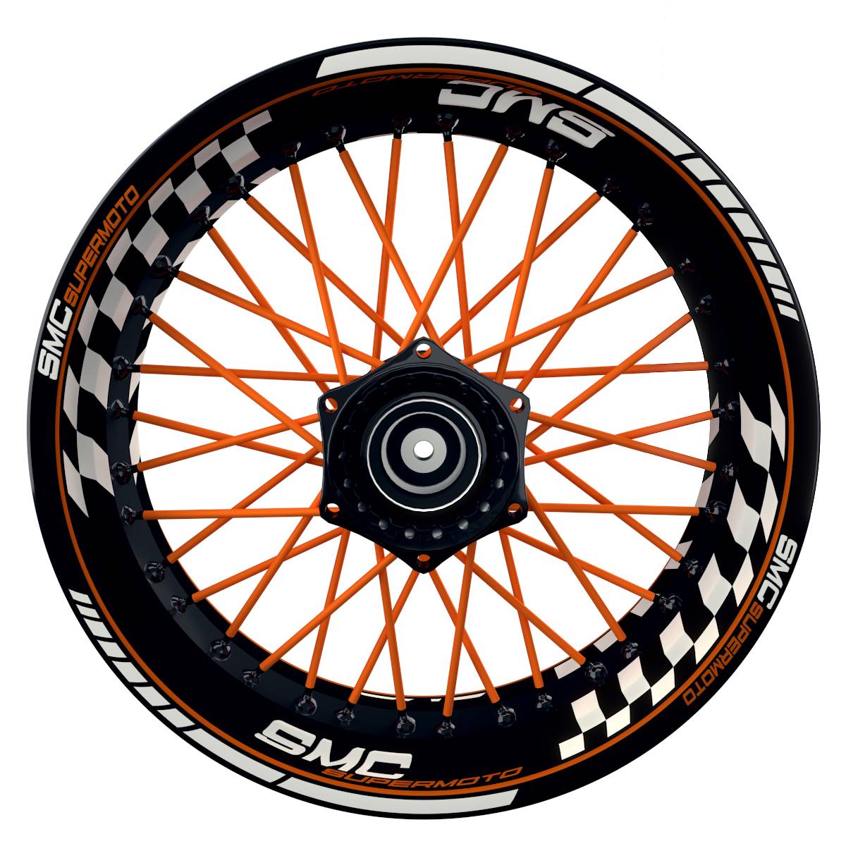 SMC Supermoto Grid schwarz orange Wheelsticker Felgenaufkleber