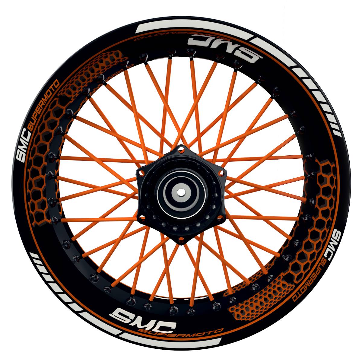 SMC Supermoto Hexagon schwarz orange Wheelsticker Felgenaufkleber