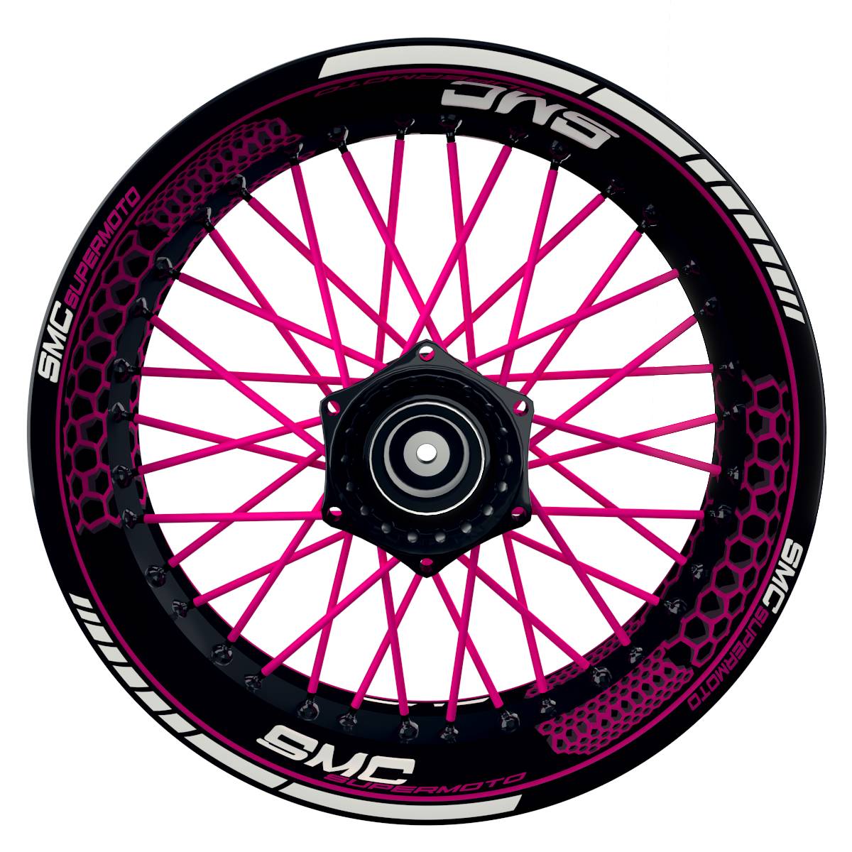 SMC Supermoto Hexagon schwarz pink Wheelsticker Felgenaufkleber