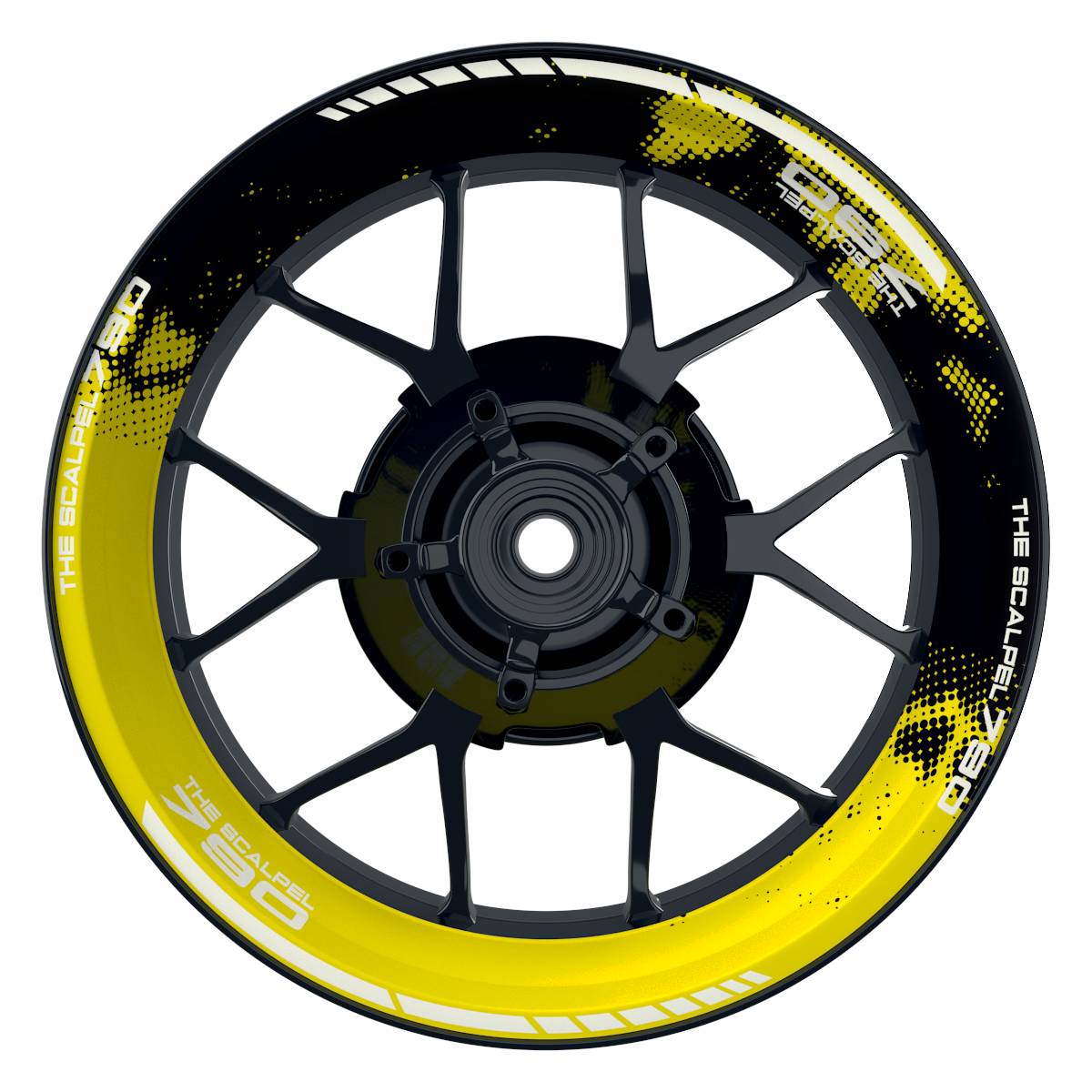 THE SCALPEL 790 Dots schwarz gelb Wheelsticker Felgenaufkleber