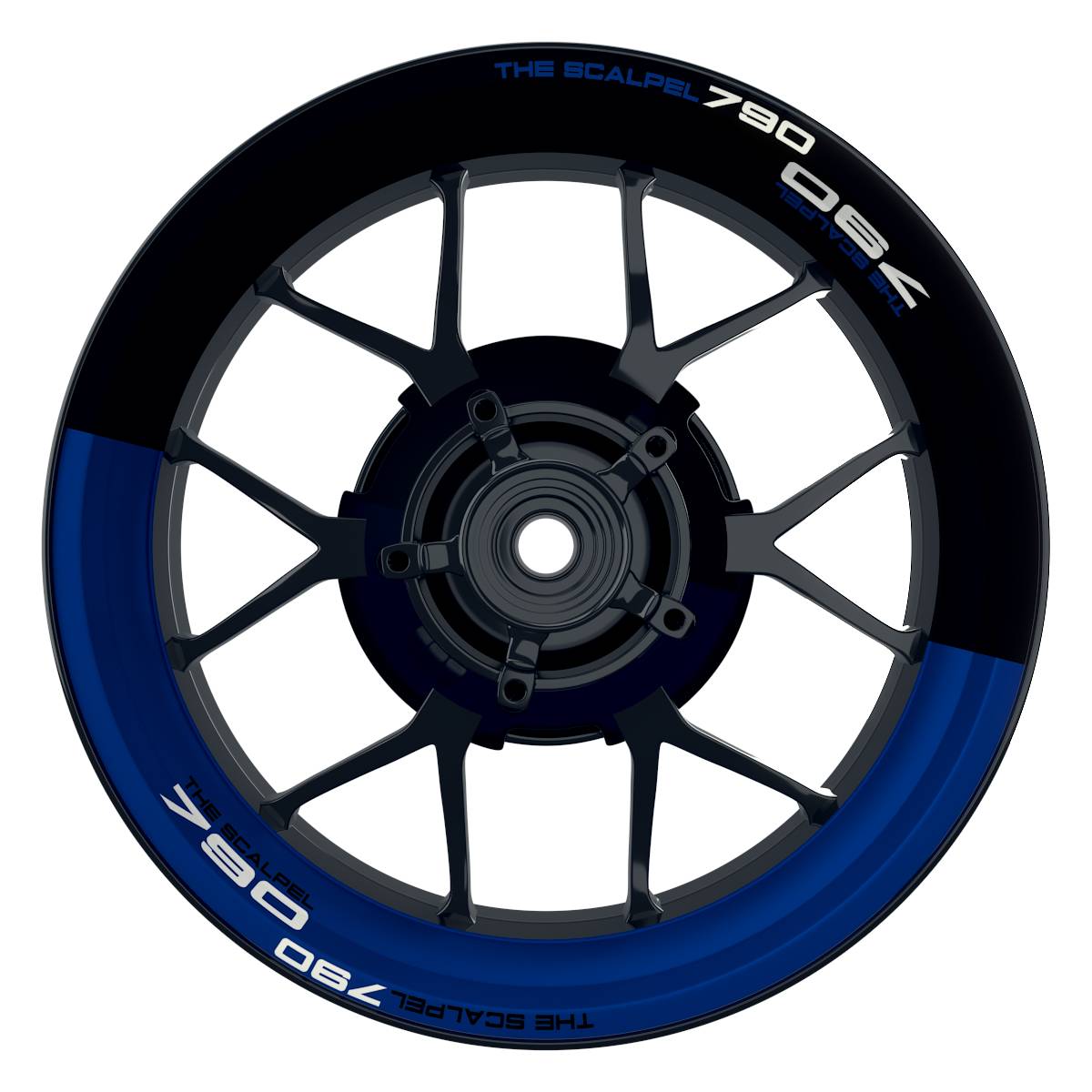 THE SCALPEL 790 halb halb schwarz blau Wheelsticker Felgenaufkleber