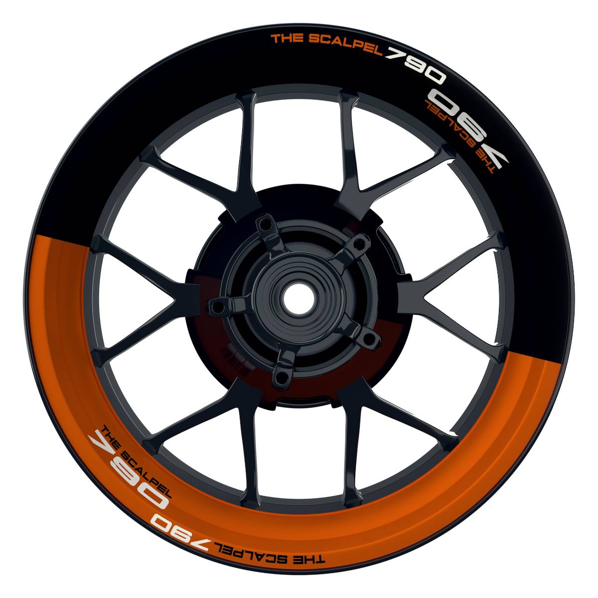 THE SCALPEL 790 halb halb schwarz orange Wheelsticker Felgenaufkleber