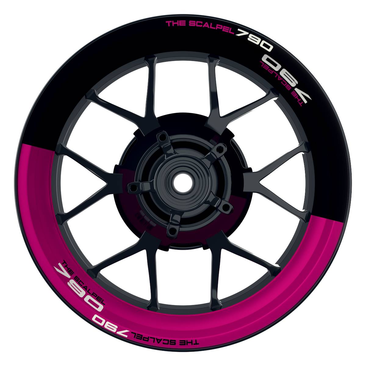 THE SCALPEL 790 halb halb schwarz pink Wheelsticker Felgenaufkleber