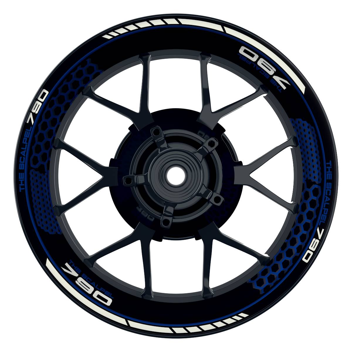 THE SCALPEL 790 Hexagon schwarz blau Wheelsticker Felgenaufkleber