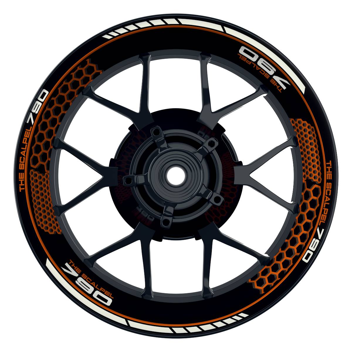 THE SCALPEL 790 Hexagon schwarz orange Wheelsticker Felgenaufkleber