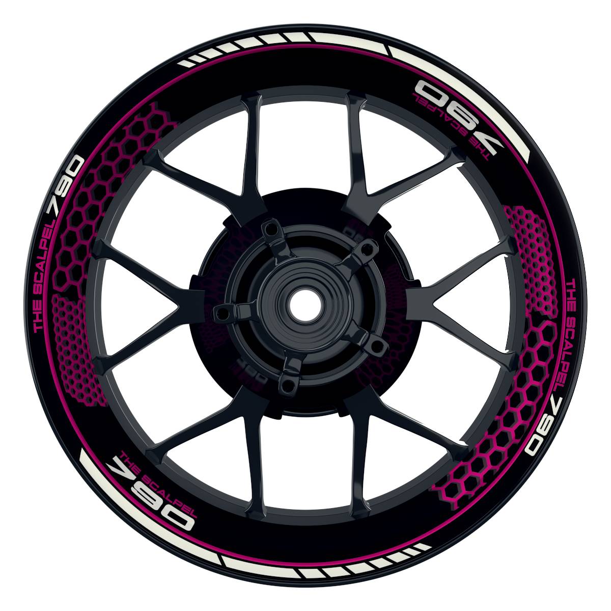 THE SCALPEL 790 Hexagon schwarz pink Wheelsticker Felgenaufkleber