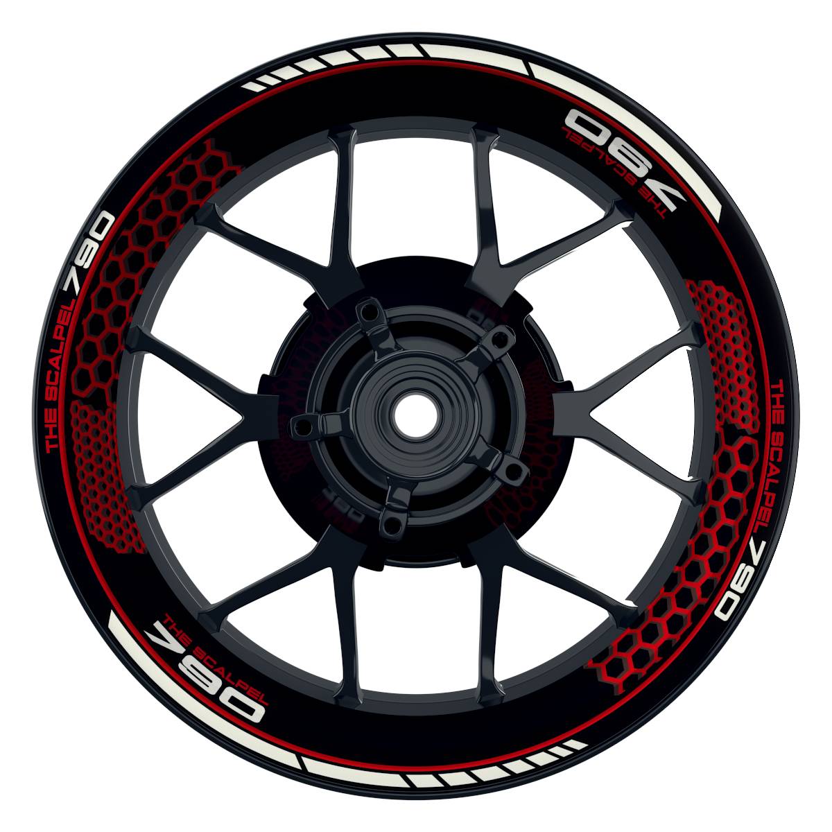 THE SCALPEL 790 Hexagon schwarz rot Wheelsticker Felgenaufkleber