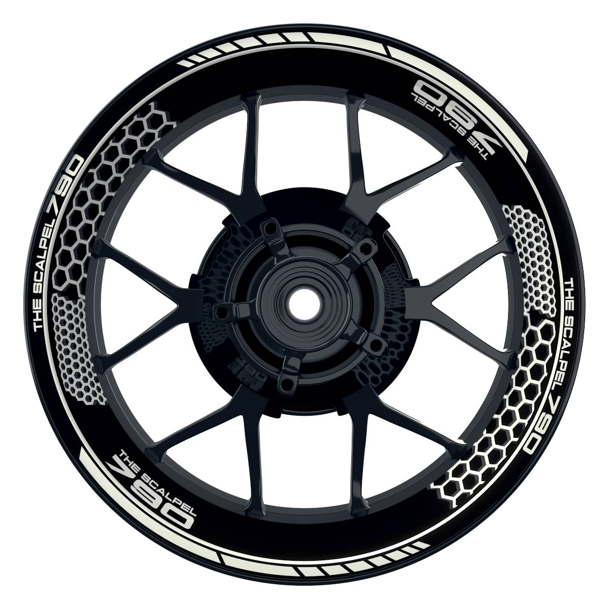 THE SCALPEL 790 Hexagon schwarz weiss Wheelsticker Felgenaufkleber