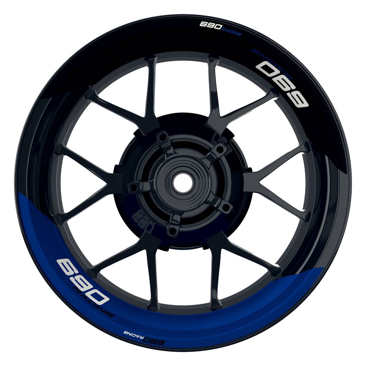 KTM Racing 690 halb halb schwarz blau Frontansicht