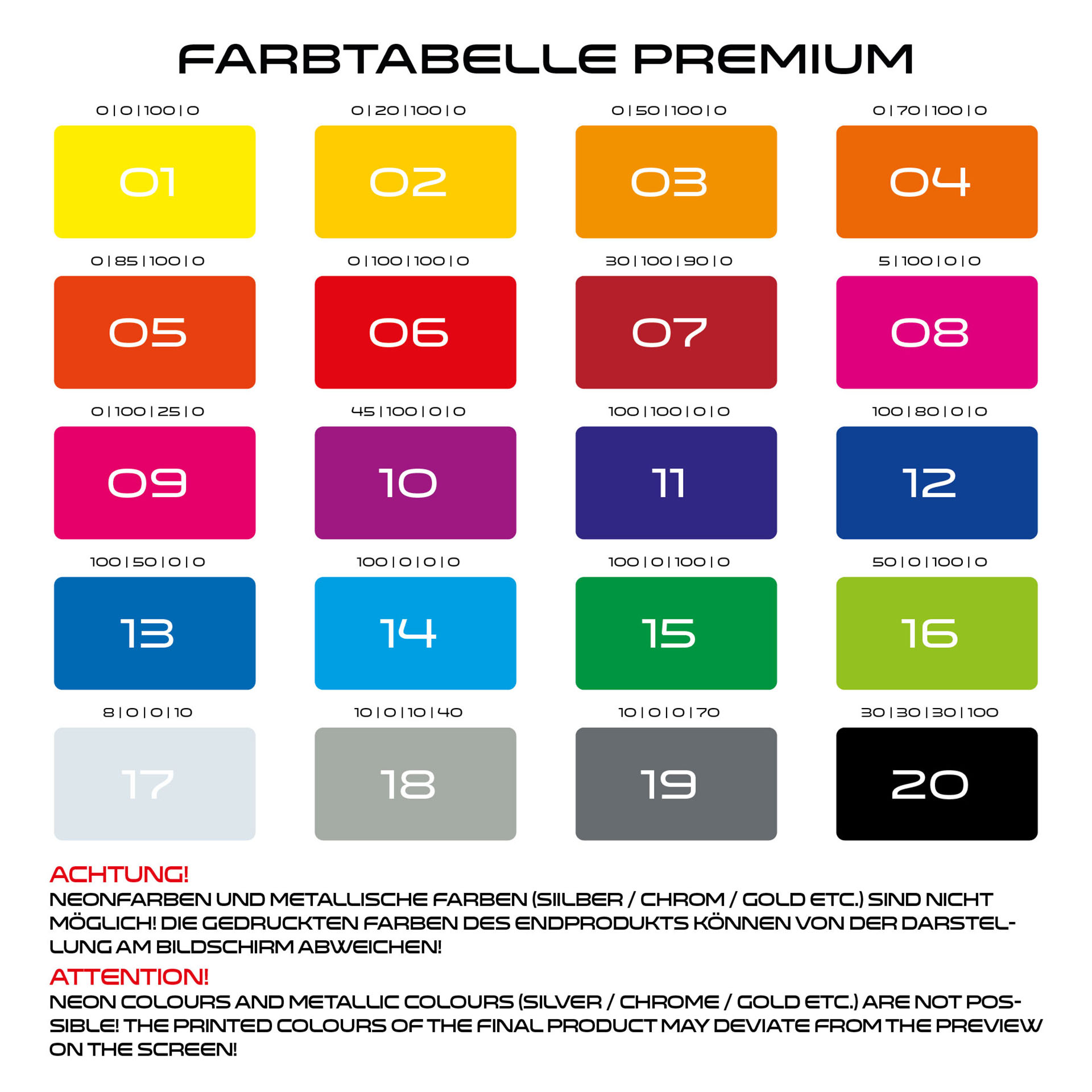 Farbtabelle Premium Felgenaufkleber Wheelsticker Motorrad