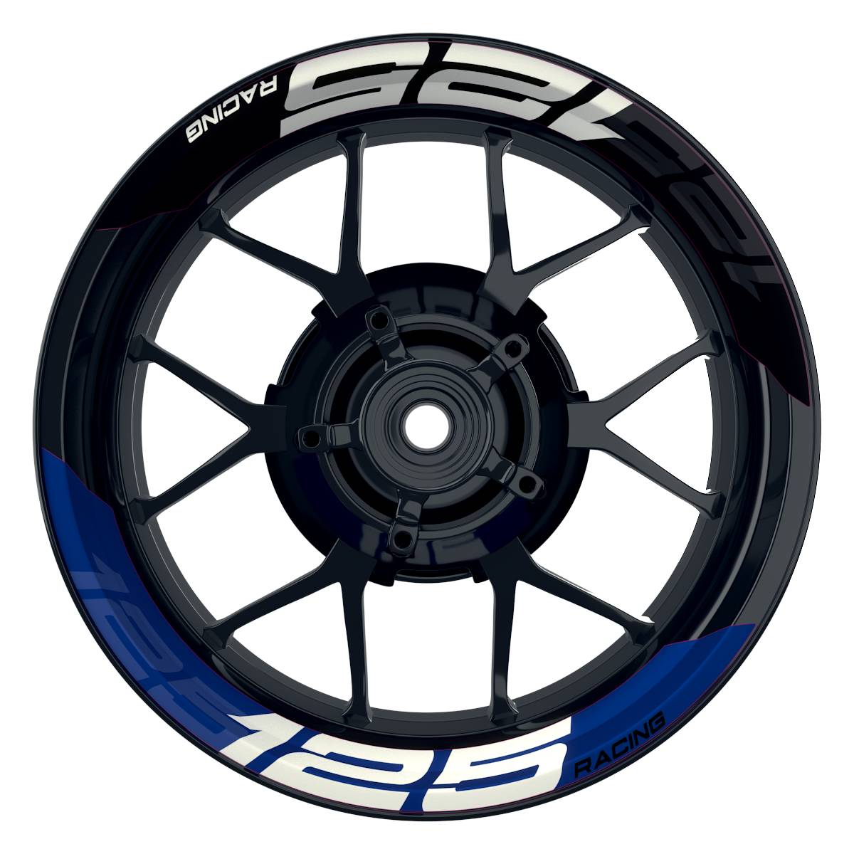 Wheelsticker Felgenaufkleber KTM Racing 125 halb halb V2 schwarz blau Frontansicht