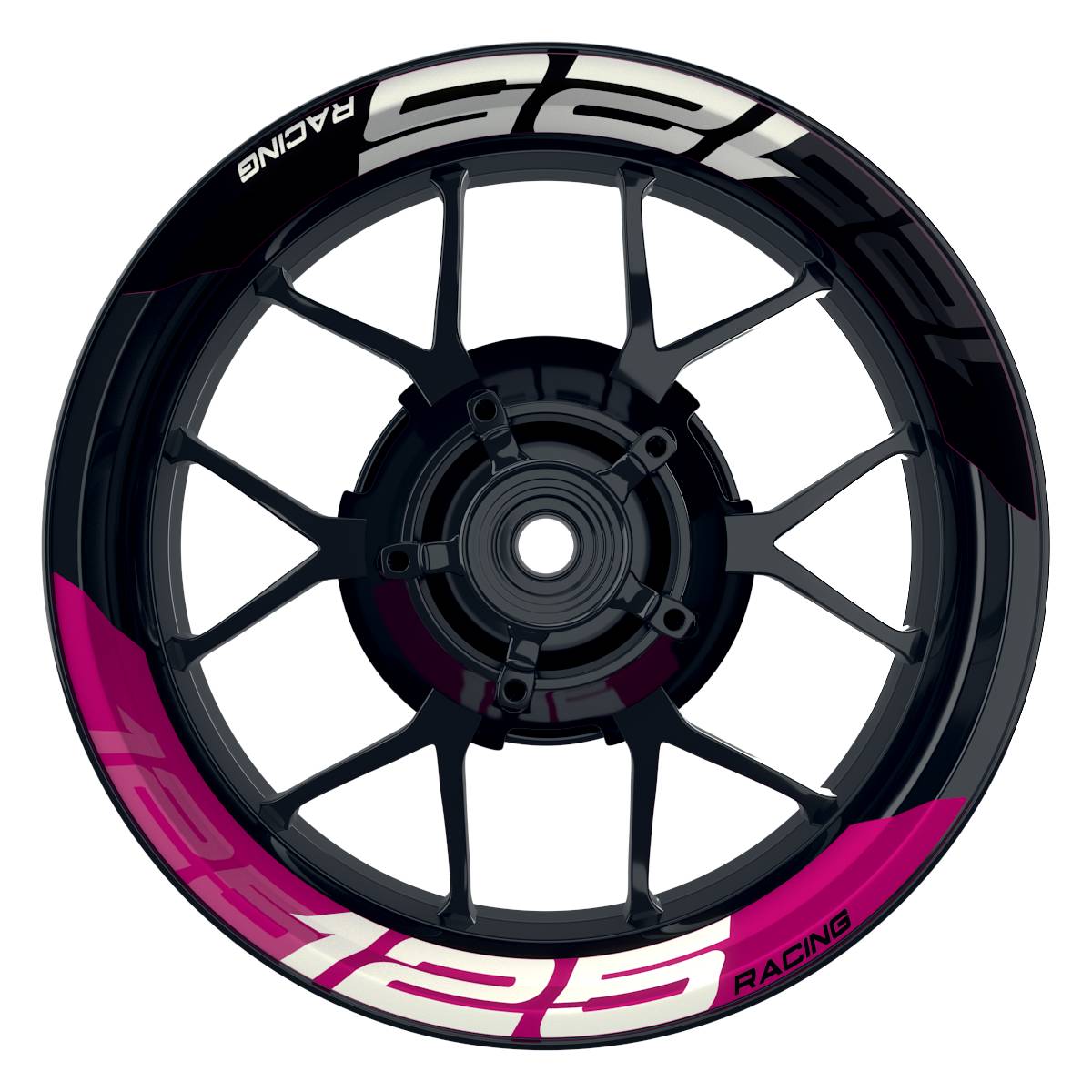 Wheelsticker Felgenaufkleber KTM Racing 125 halb halb V2 schwarz pink Frontansicht