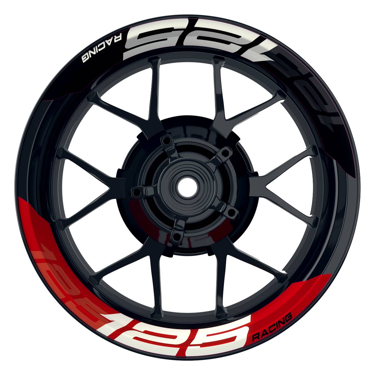 Wheelsticker Felgenaufkleber KTM Racing 125 halb halb V2 schwarz rot Frontansicht