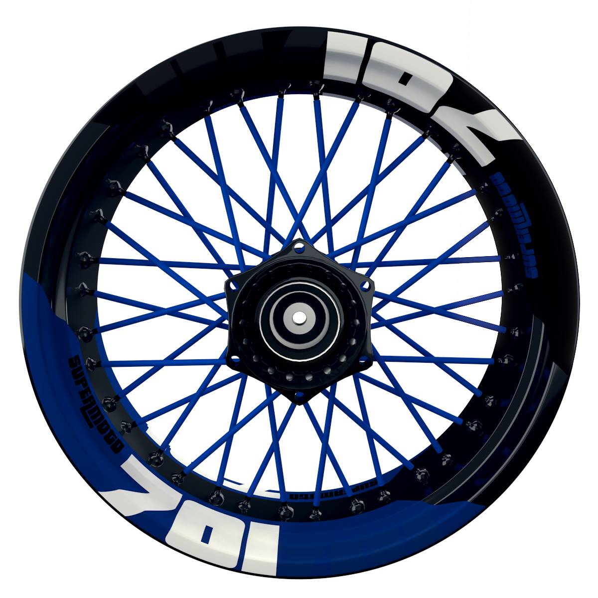 Wheelsticker Felgenaufkleber 701 Supermoto halb halb V2 schwarz blau Frontansicht