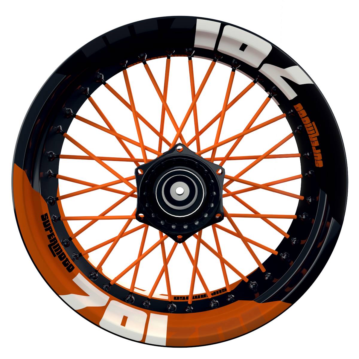 Wheelsticker Felgenaufkleber 701 Supermoto halb halb V2 schwarz orange Frontansicht