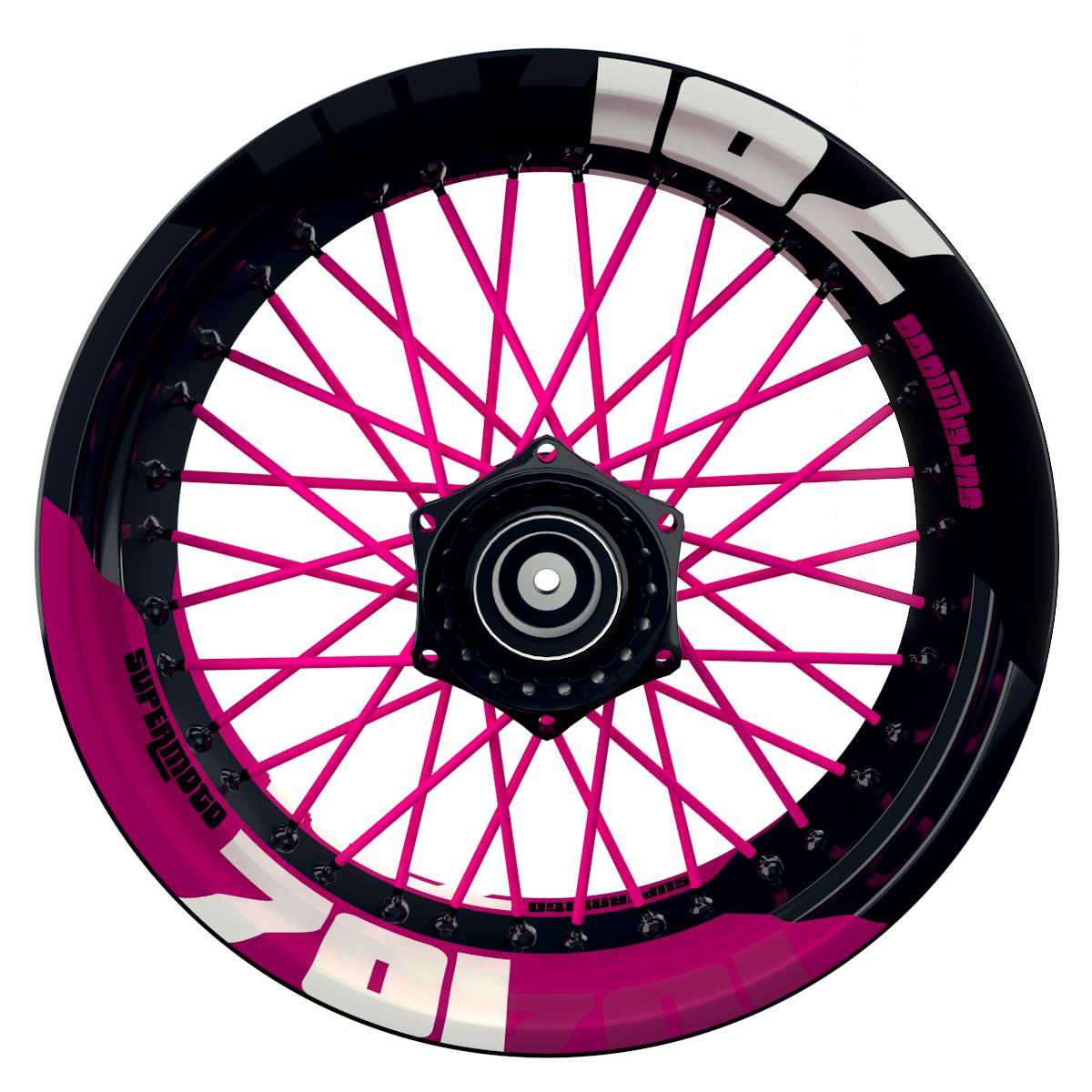 Wheelsticker Felgenaufkleber 701 Supermoto halb halb V2 schwarz pink Frontansicht
