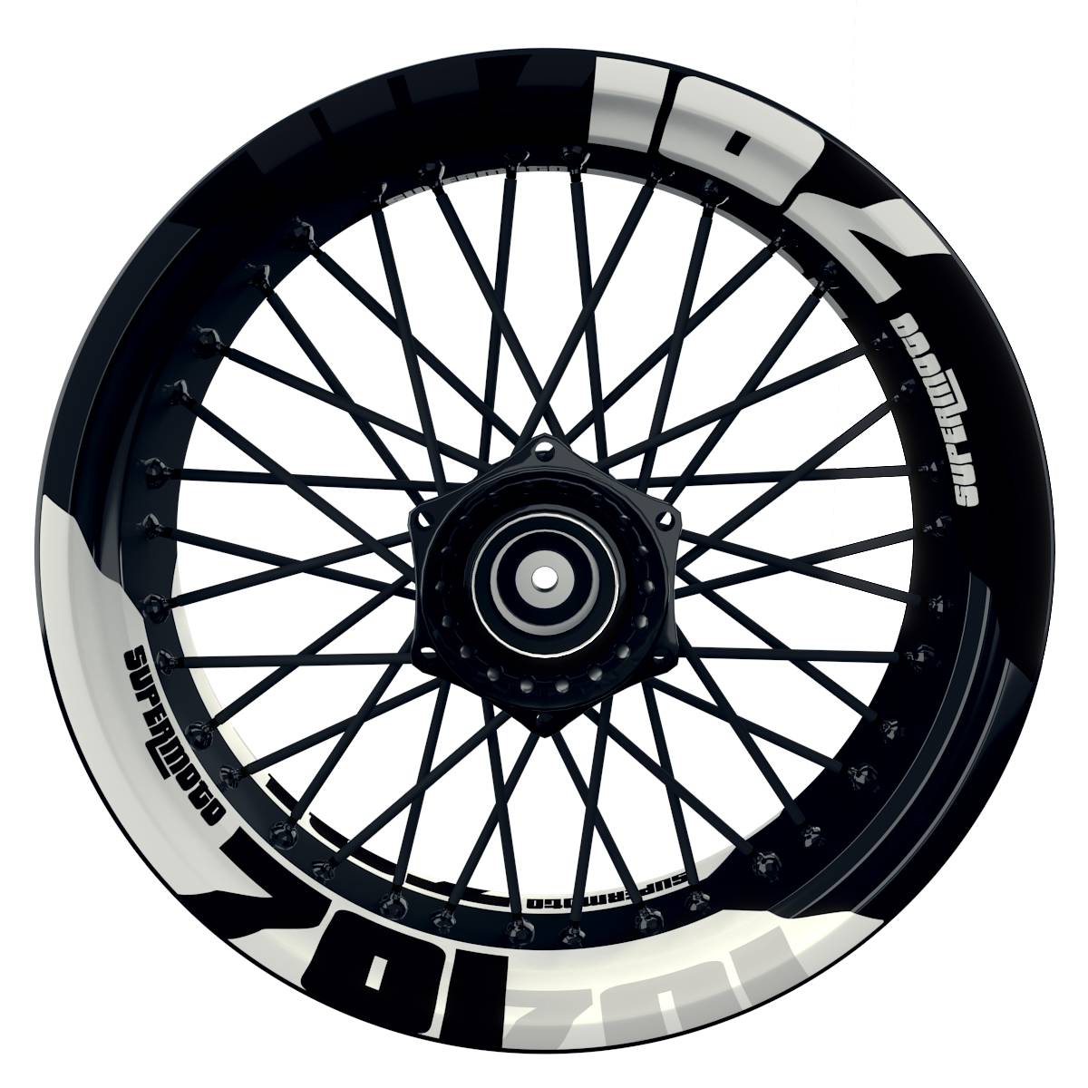 Wheelsticker Felgenaufkleber 701 Supermoto halb halb V2 schwarz weiss Frontansicht