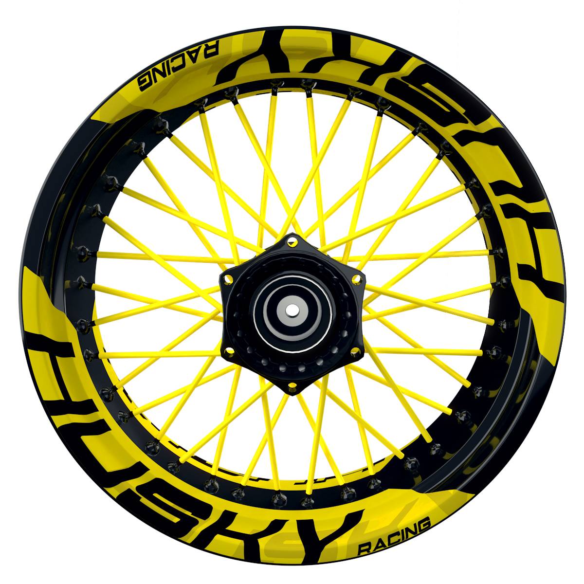 Wheelsticker Felgenaufkleber HUSKY Racing einfarbig V2 gelb Frontansicht