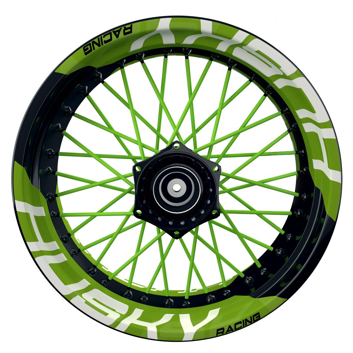 Wheelsticker Felgenaufkleber HUSKY Racing einfarbig V2 gruen Frontansicht