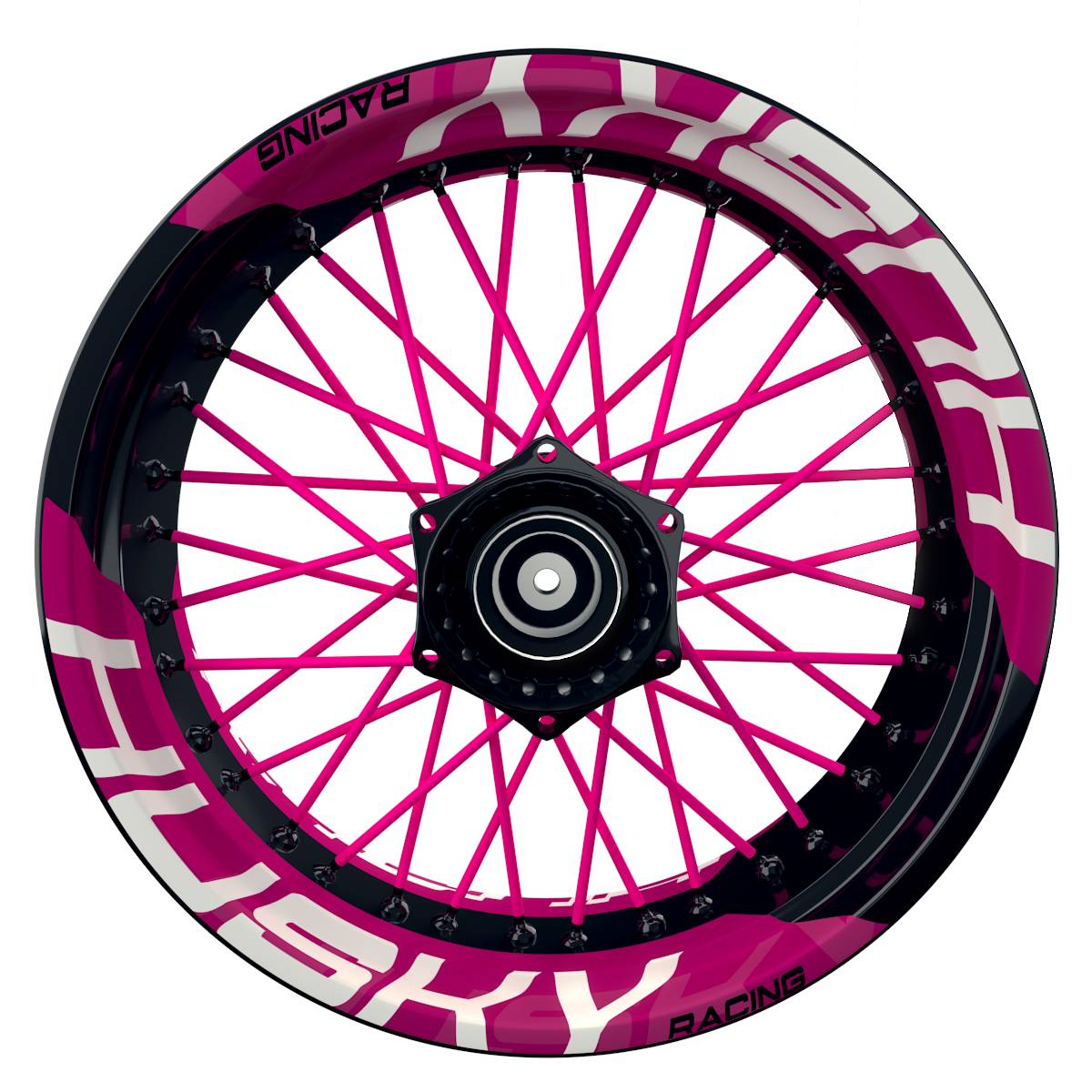 Wheelsticker Felgenaufkleber HUSKY Racing einfarbig V2 pink Frontansicht