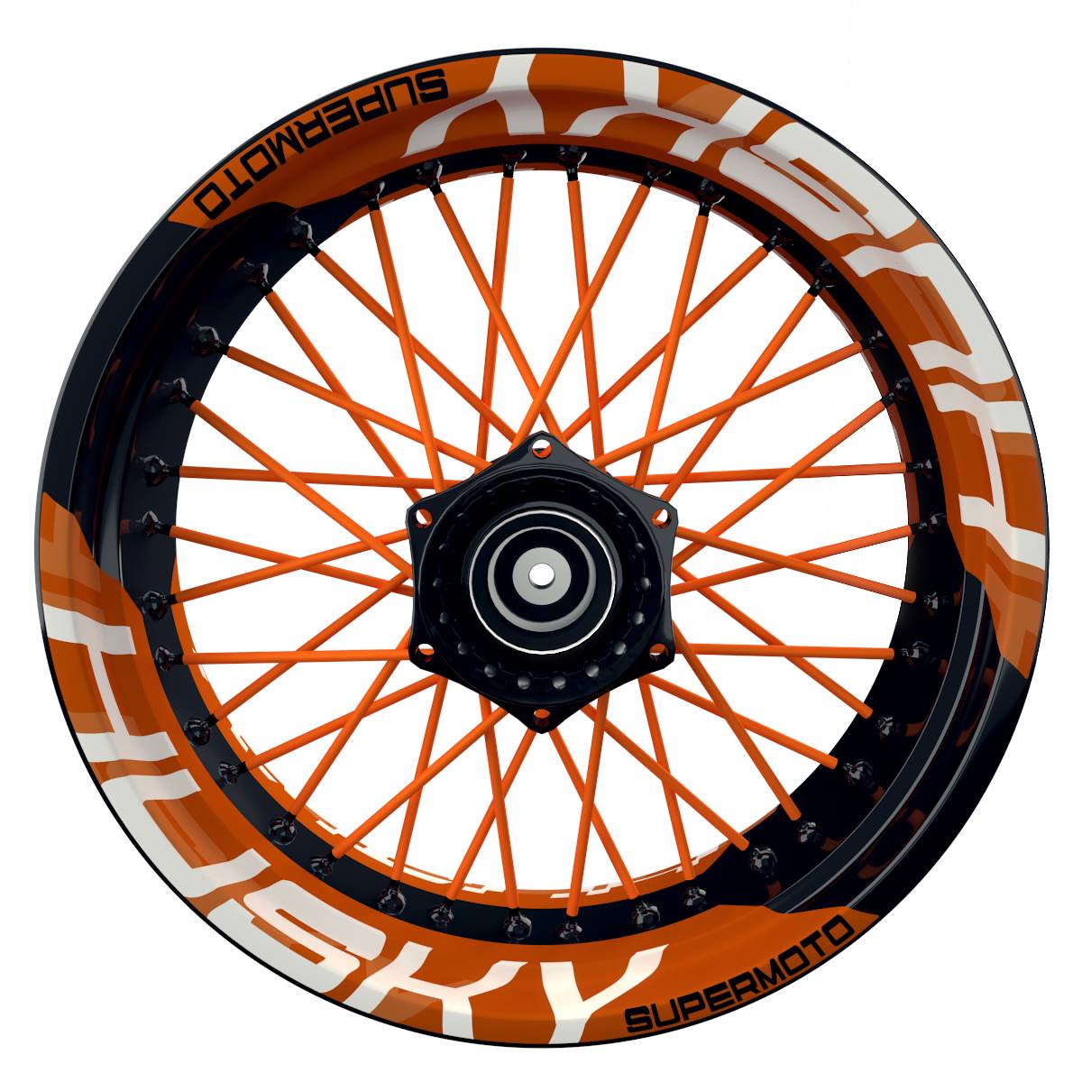 Wheelsticker Felgenaufkleber HUSKY Supermoto einfarbig V2 orange Frontansicht