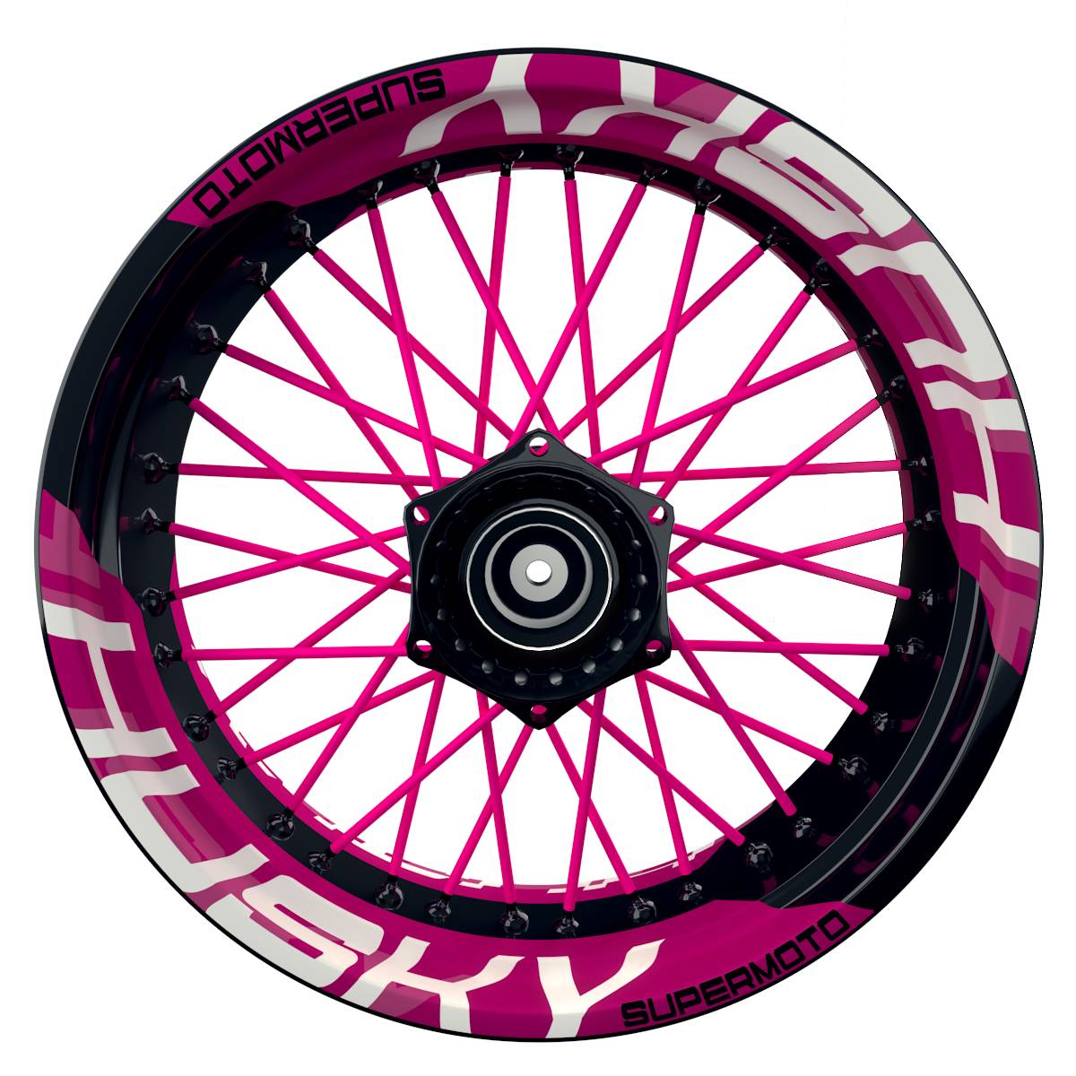 Wheelsticker Felgenaufkleber HUSKY Supermoto einfarbig V2 pink Frontansicht