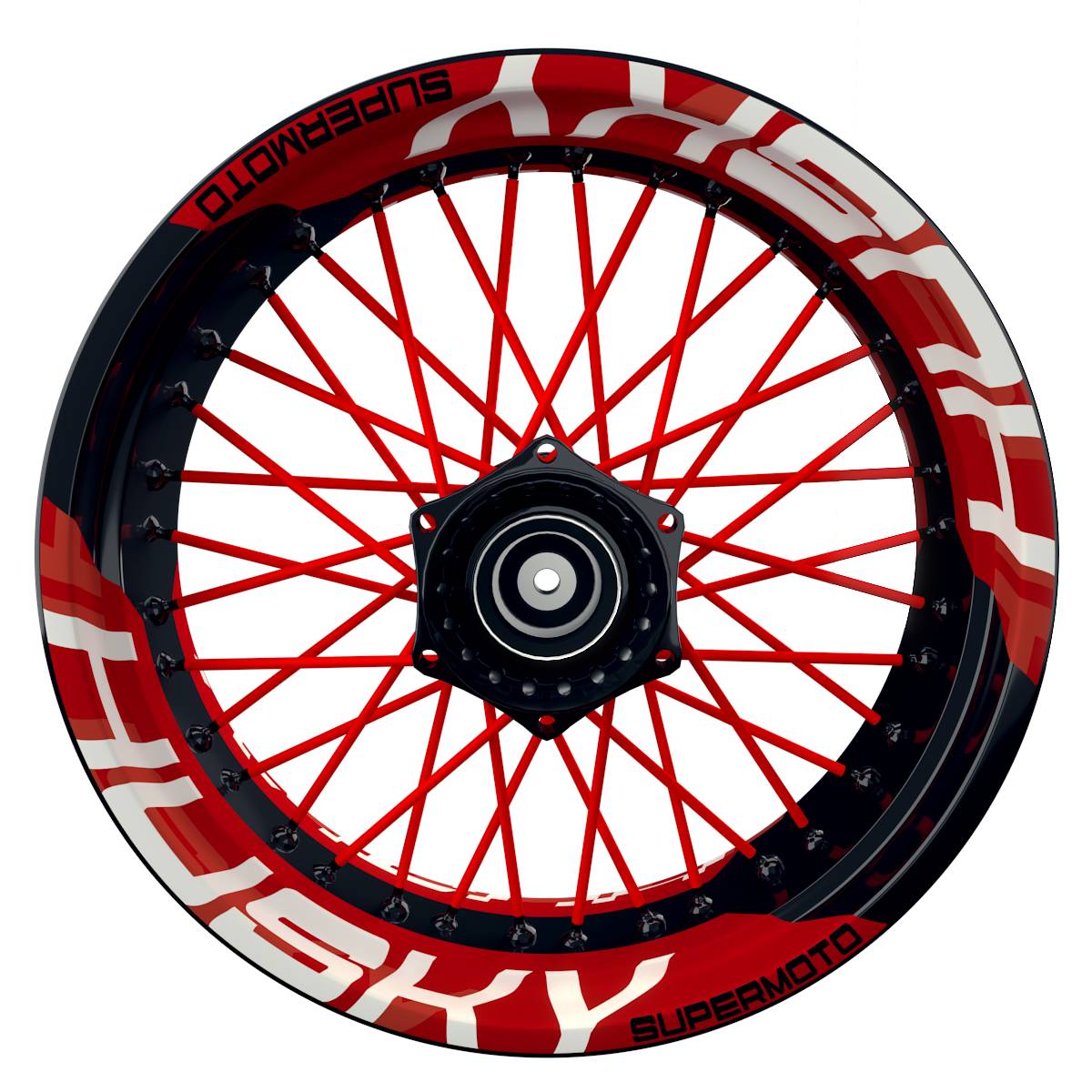 Wheelsticker Felgenaufkleber HUSKY Supermoto einfarbig V2 rot Frontansicht