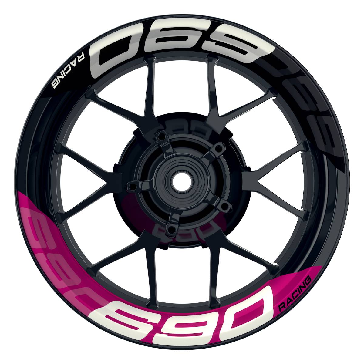 Wheelsticker Felgenaufkleber KTM Racing 690 halb halb V2 schwarz pink Frontansicht