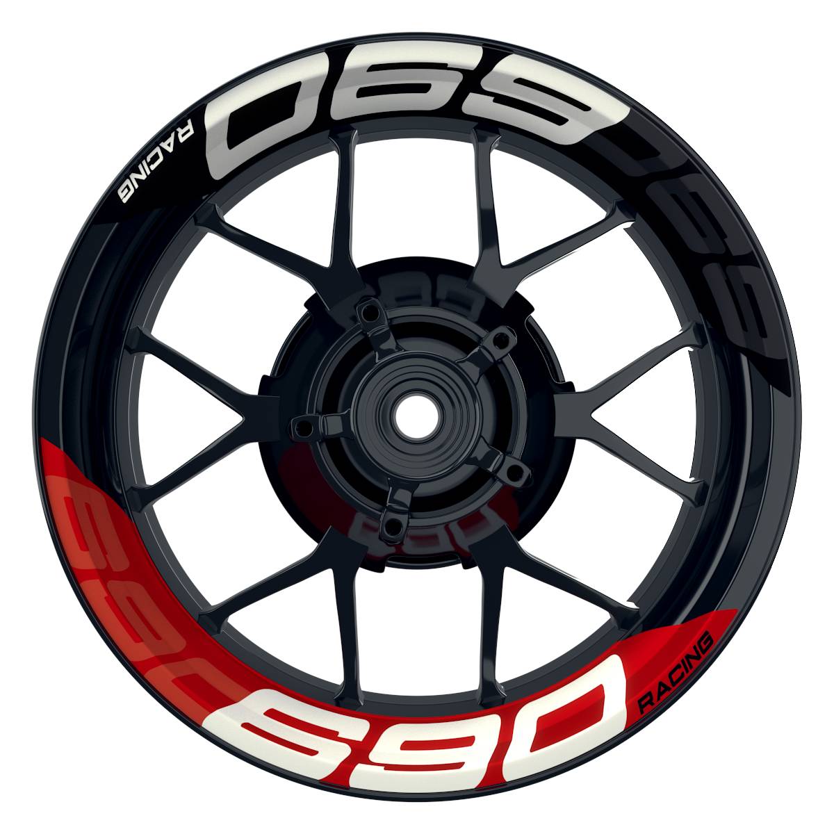 Wheelsticker Felgenaufkleber KTM Racing 690 halb halb V2 schwarz rot Frontansicht