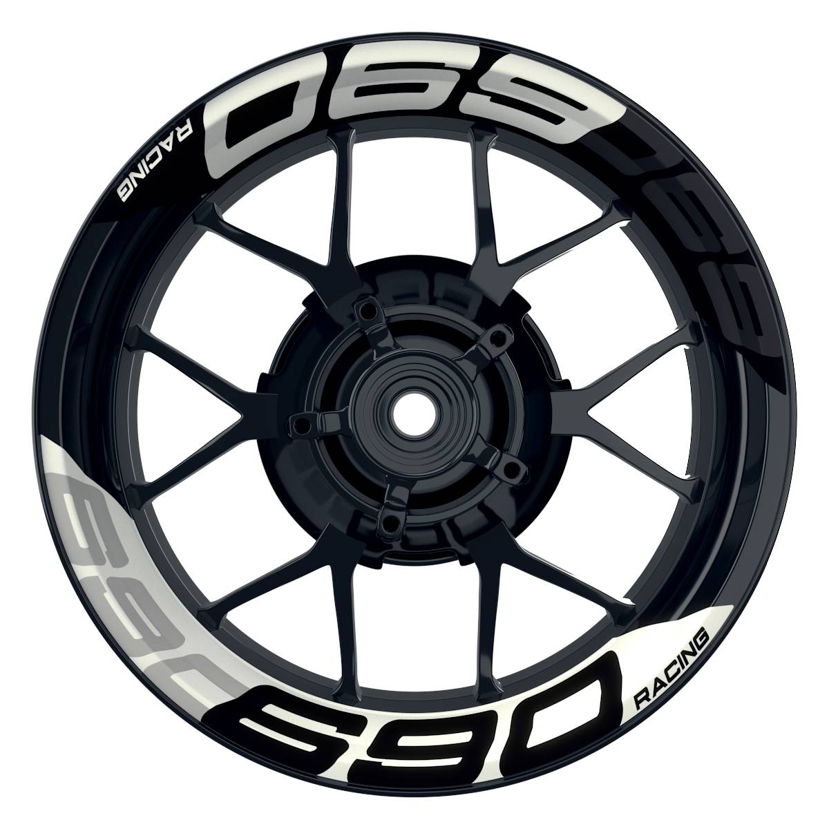 Wheelsticker Felgenaufkleber KTM Racing 690 halb halb V2 schwarz weiss Frontansicht