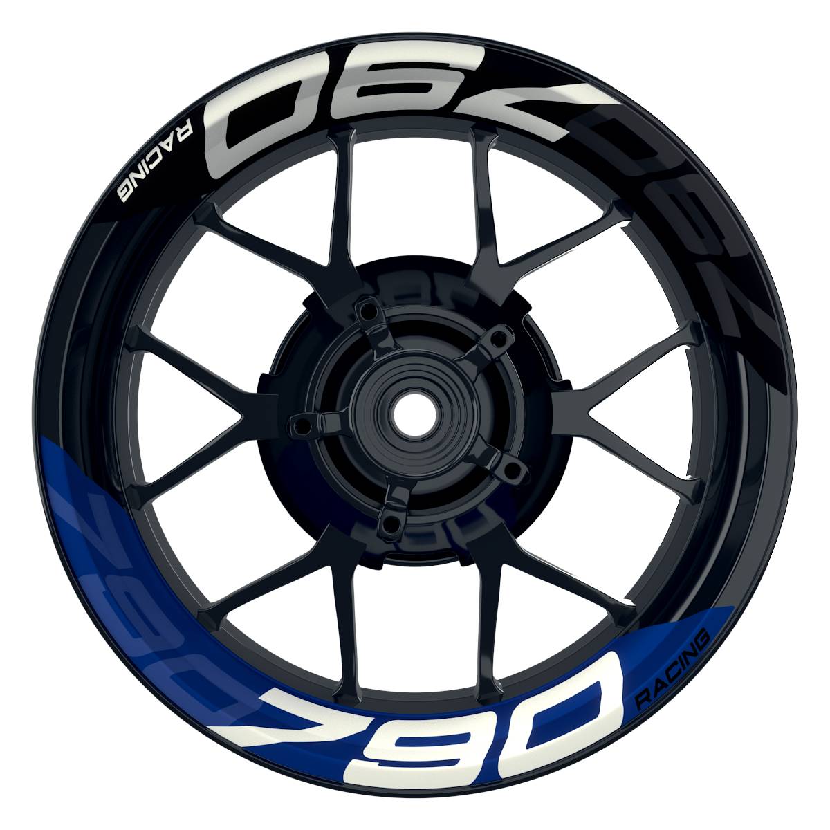 Wheelsticker Felgenaufkleber KTM Racing 790 halb halb V2 schwarz blau Frontansicht