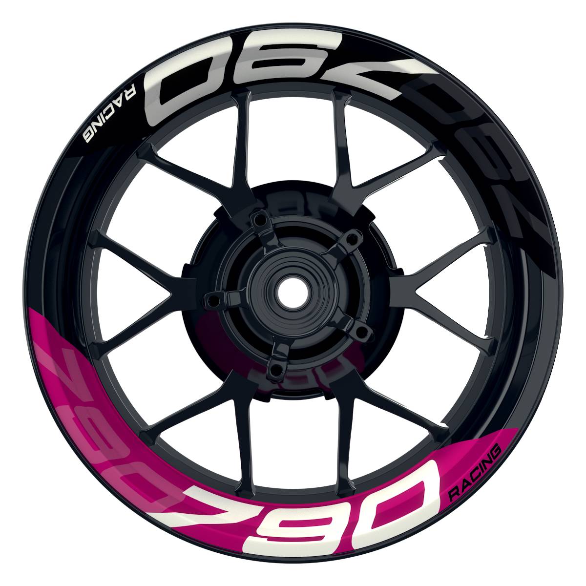 Wheelsticker Felgenaufkleber KTM Racing 790 halb halb V2 schwarz pink Frontansicht