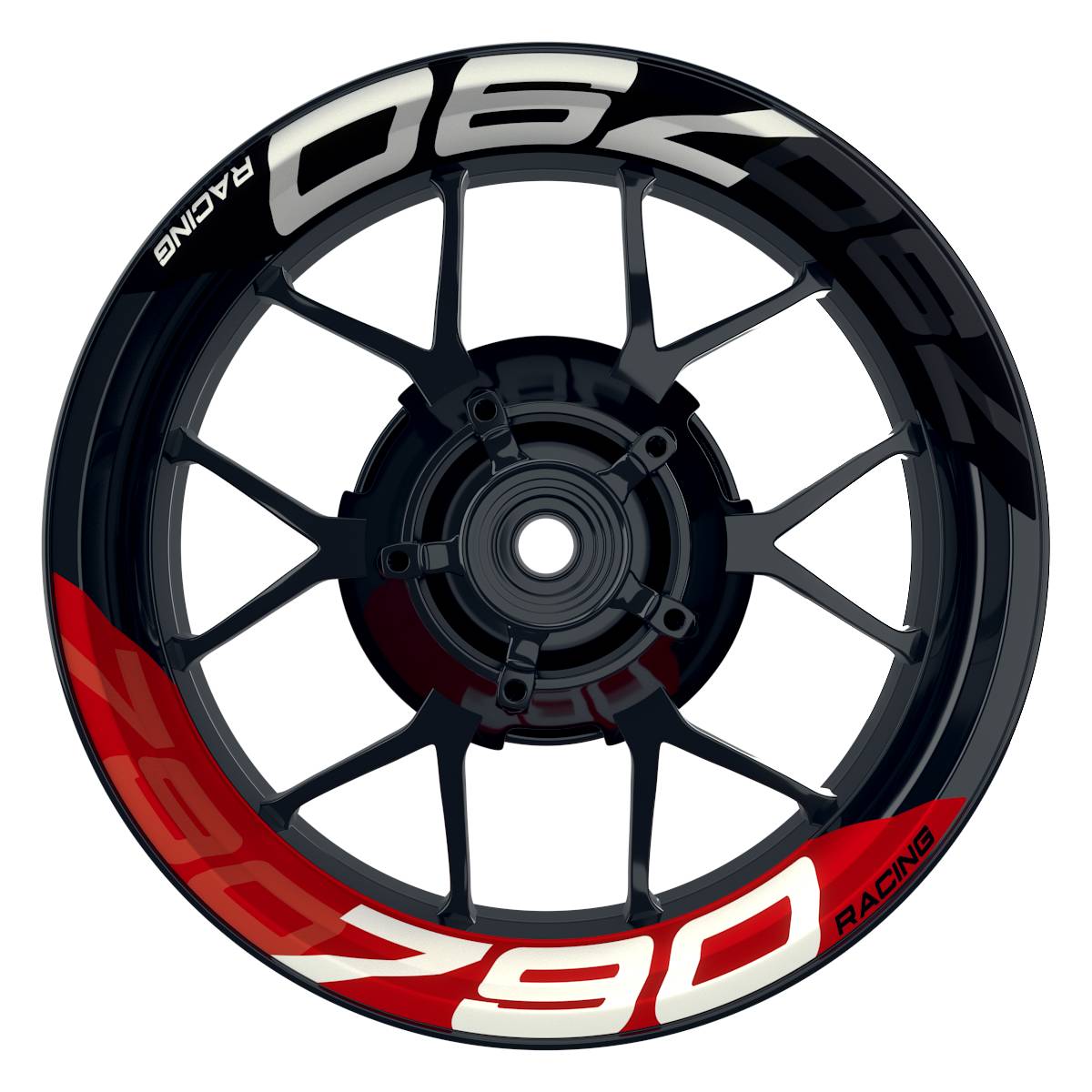 Wheelsticker Felgenaufkleber KTM Racing 790 halb halb V2 schwarz rot Frontansicht