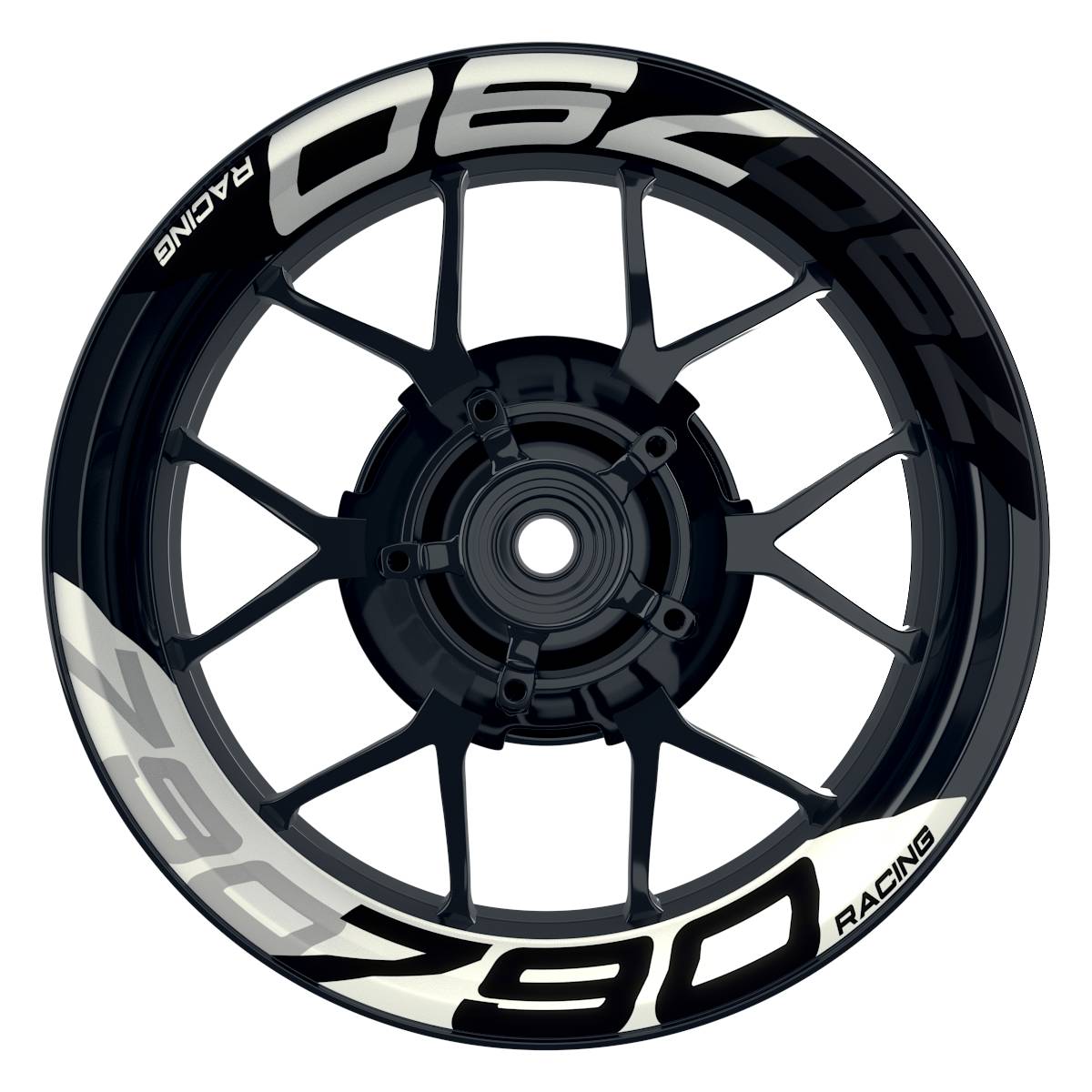 Wheelsticker Felgenaufkleber KTM Racing 790 halb halb V2 schwarz weiss Frontansicht