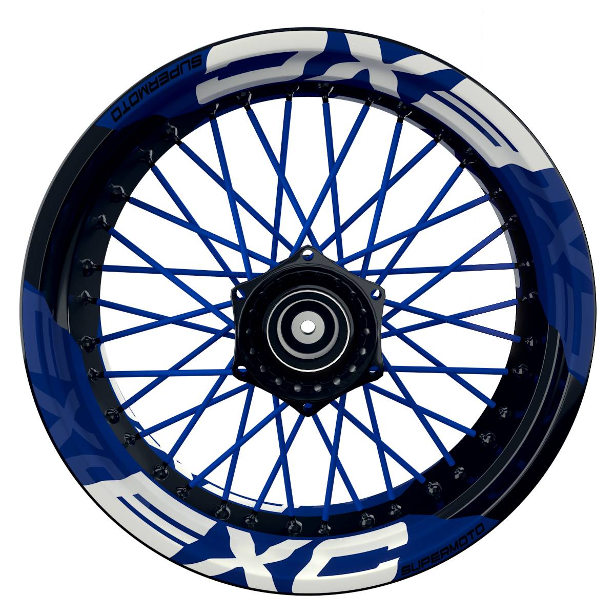 Wheelsticker Felgenaufkleber EXC Supermoto einfarbig V2 blau Frontansicht