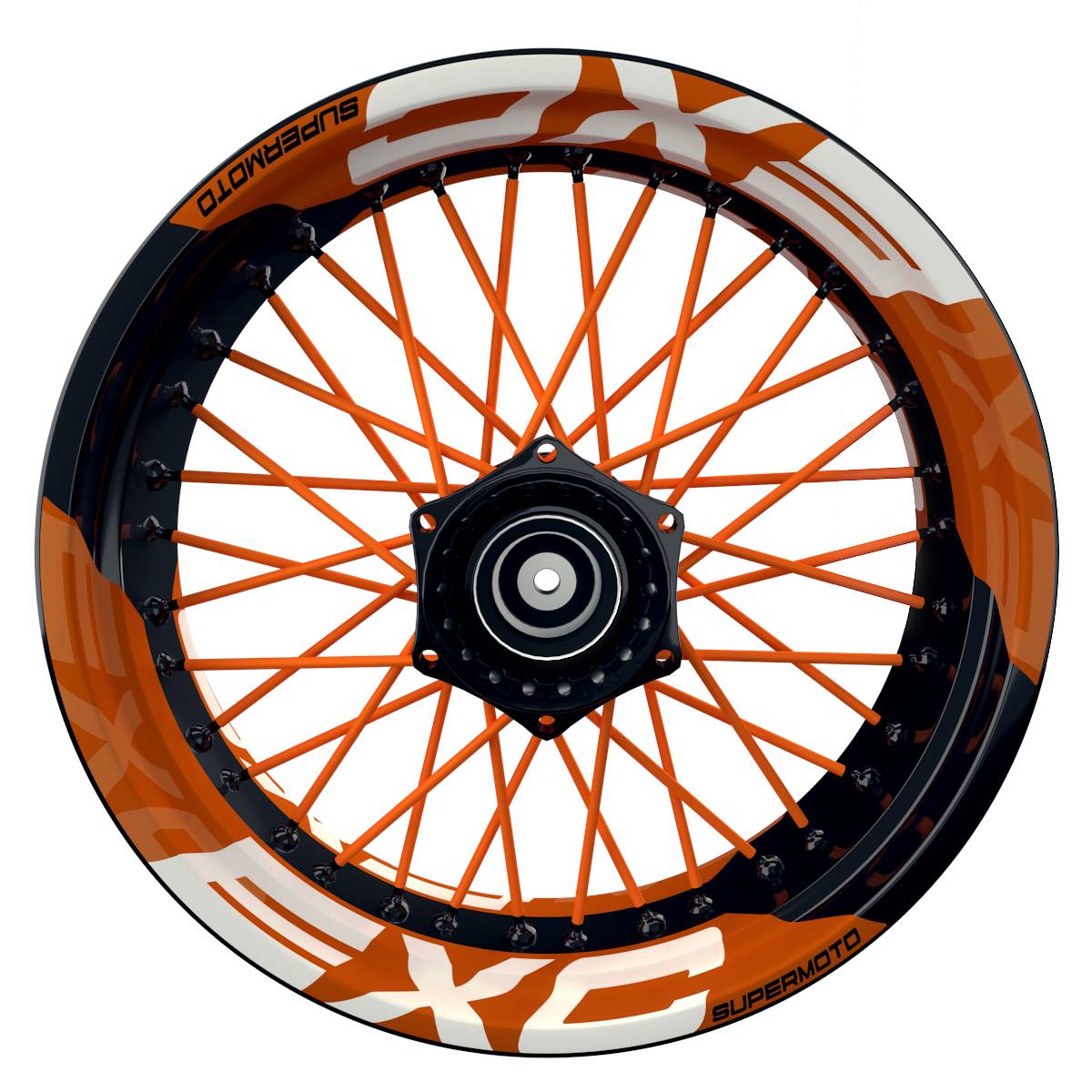 Wheelsticker Felgenaufkleber EXC Supermoto einfarbig V2 orange Frontansicht