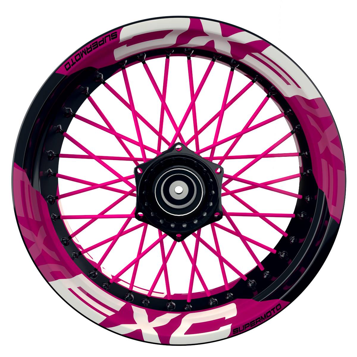 Wheelsticker Felgenaufkleber EXC Supermoto einfarbig V2 pink Frontansicht