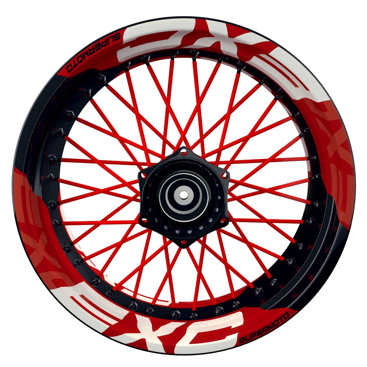 Wheelsticker Felgenaufkleber EXC Supermoto einfarbig V2 rot Frontansicht