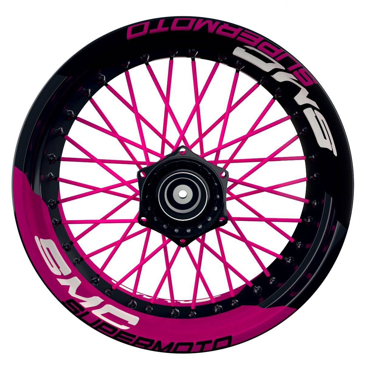 Wheelsticker Felgenaufkleber SMC Supermoto halb halb V2 schwarz pink Frontansicht