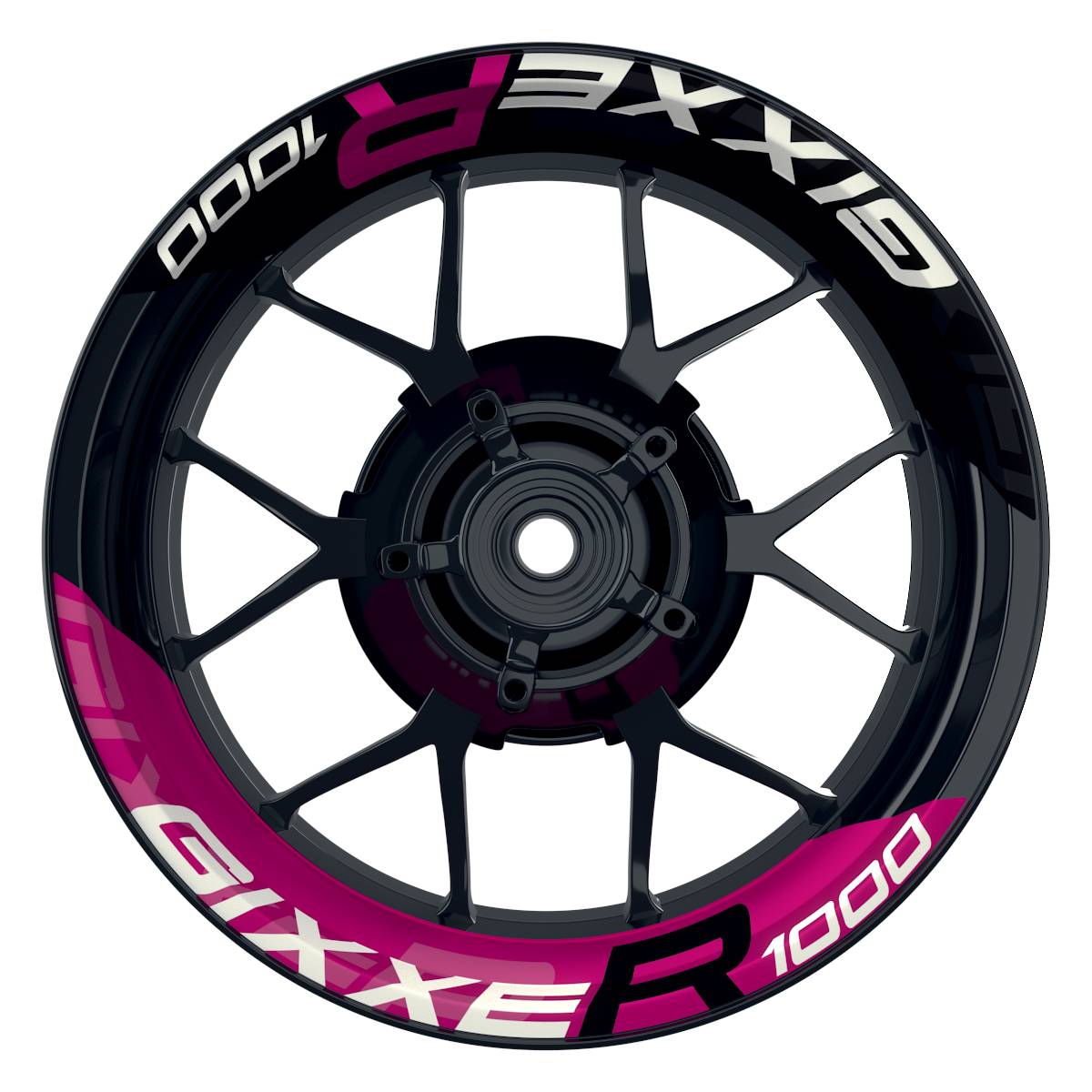 Wheelsticker Felgenaufkleber GIXXER1000 halb halb V2 schwarz pink Frontansicht
