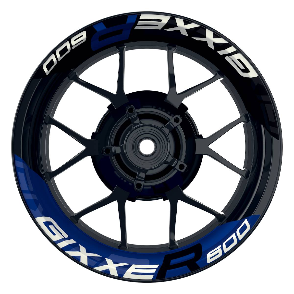 Wheelsticker Felgenaufkleber GIXXER600 halb halb V2 schwarz blau Frontansicht