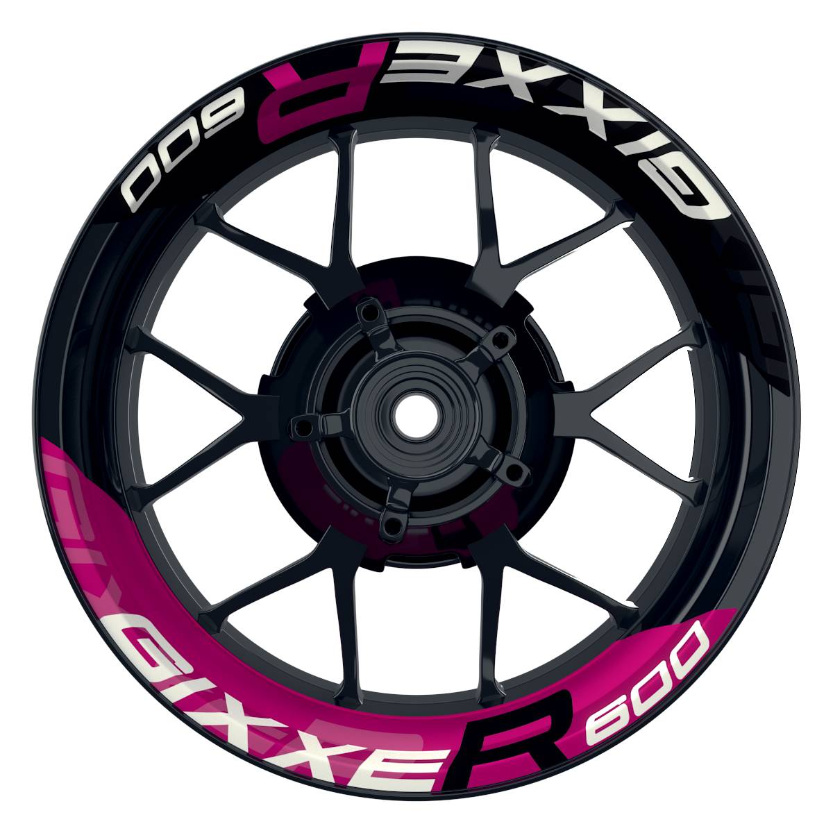 Wheelsticker Felgenaufkleber GIXXER600 halb halb V2 schwarz pink Frontansicht