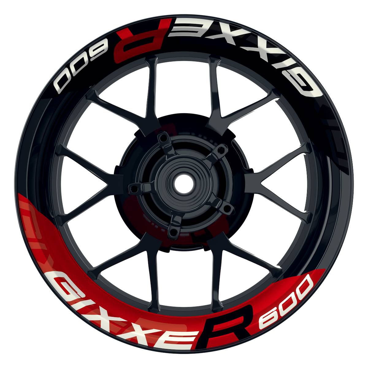 Wheelsticker Felgenaufkleber GIXXER600 halb halb V2 schwarz rot Frontansicht