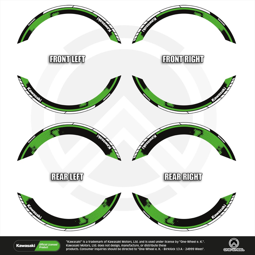 Kawasaki Dots schwarz Komplett Set 2D Ansicht Premium Wheelsticker geteilt